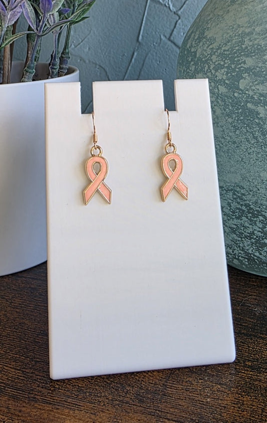 Pink ribbon earrings for Breast Cancer Awareness