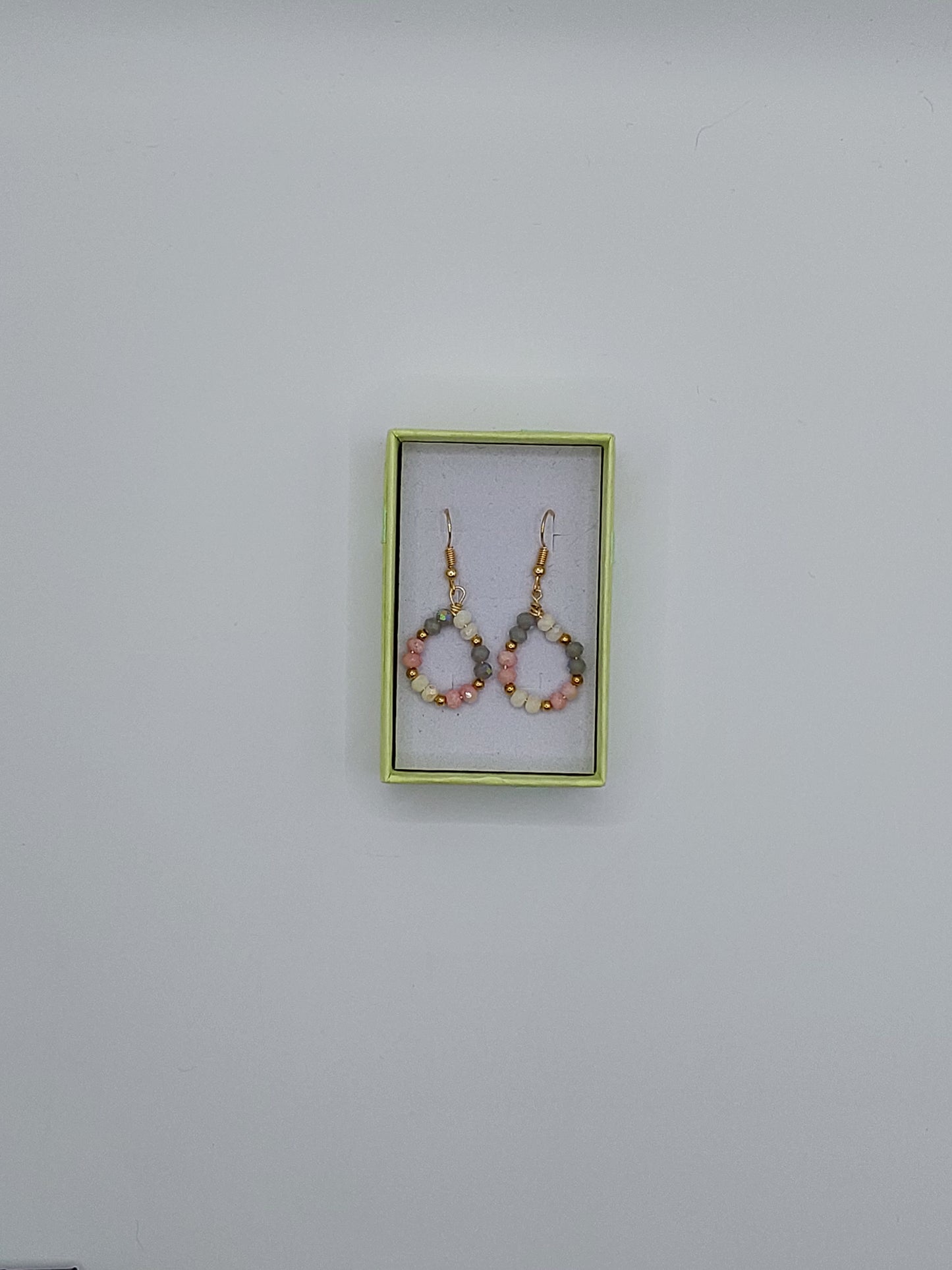 Pink and Gray Teardrop Earrings Handmade Beaded