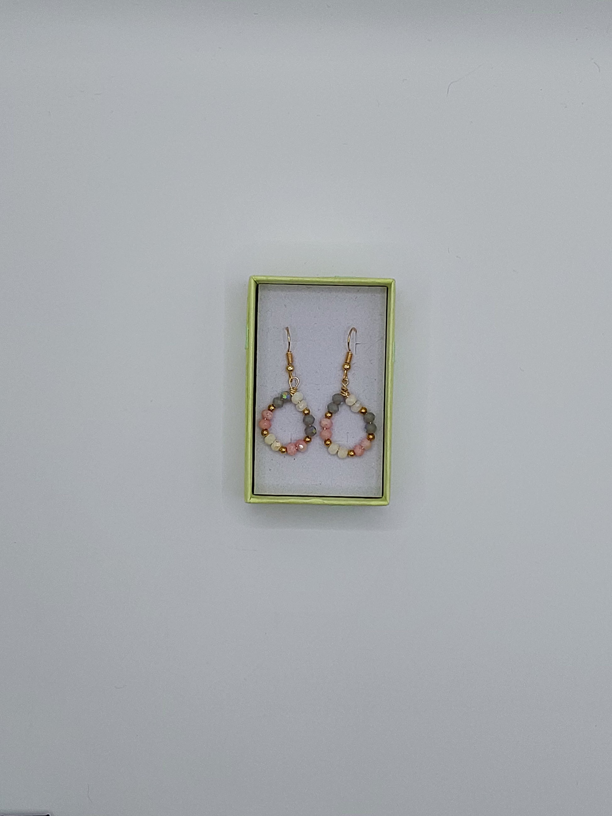 Pink and Gray Teardrop Earrings Handmade Beaded