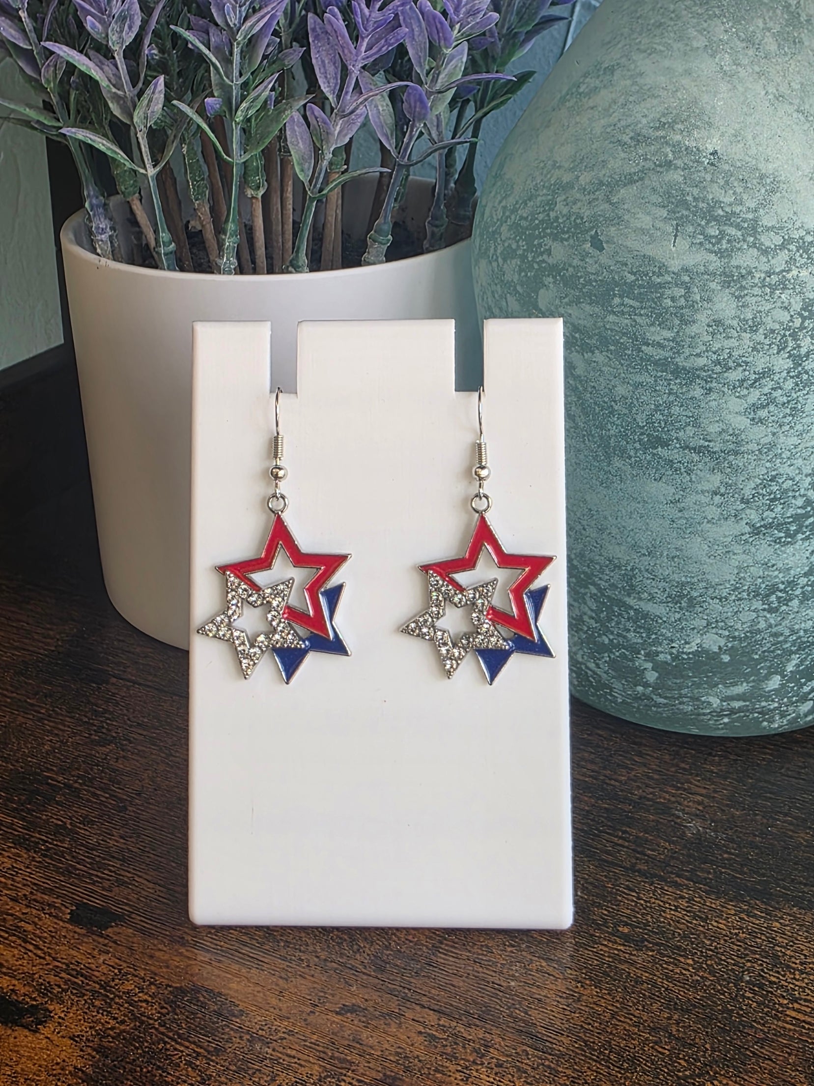 Star-shaped red, white and blue earrings Independence Day
