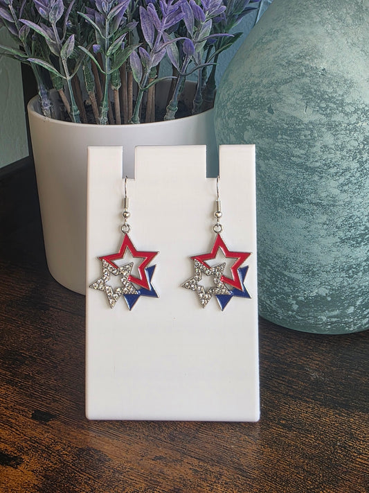 Star-shaped red, white and blue earrings Independence Day