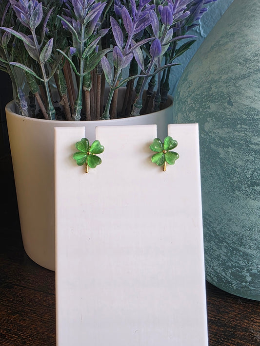 St. Patrick's Day Small green four-leaf clover stud earrings