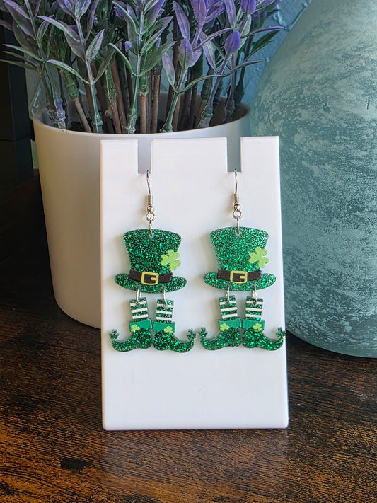 Green Glitter leprechaun dangles for St. Patrick's