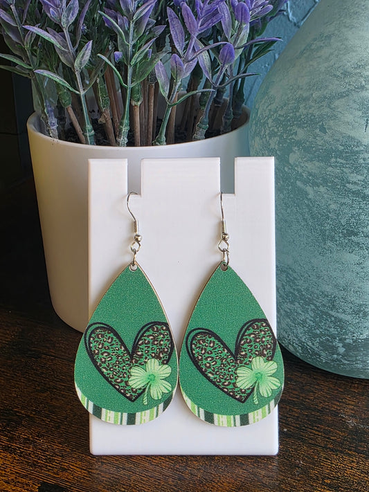 St. Patrick's Day Wooden Teardrop Earrings Green