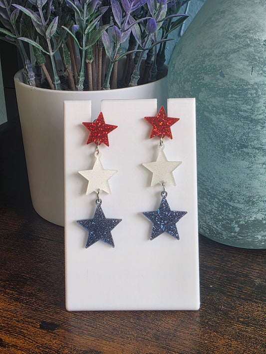 Red, white and blue triple star dangles for Independence Day