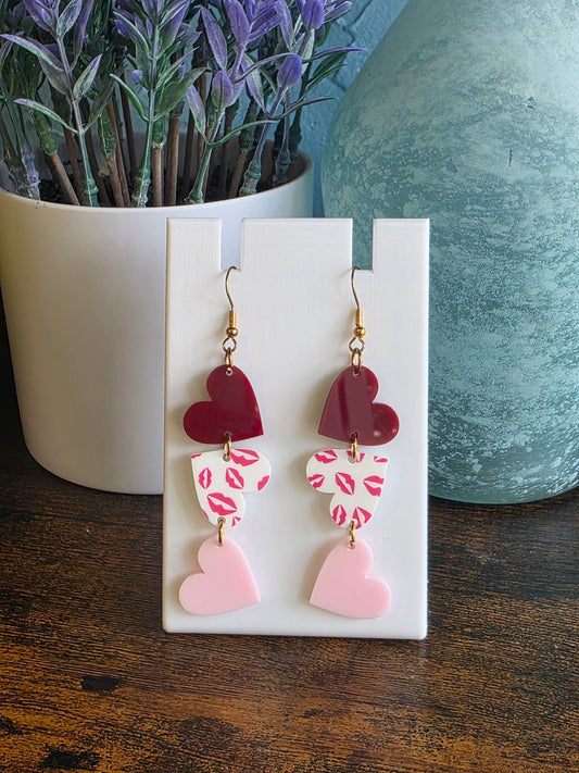 Valentine's Day kiss heart dangle earrings