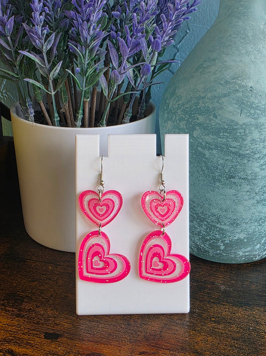 Valentine's Day pink glitter heart dangle earrings