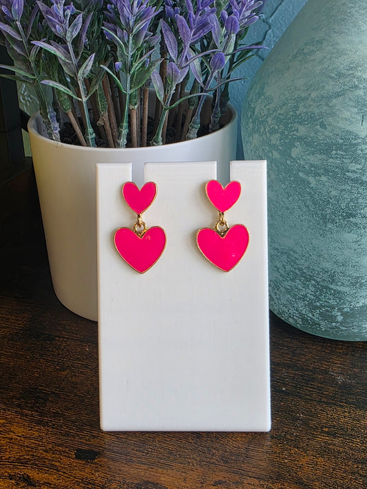 Valentine's Day hot pink hearts with gold detain dangles