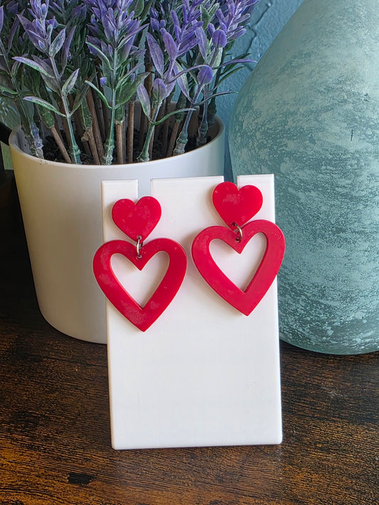 Valentine's Day red heart dangle earrings