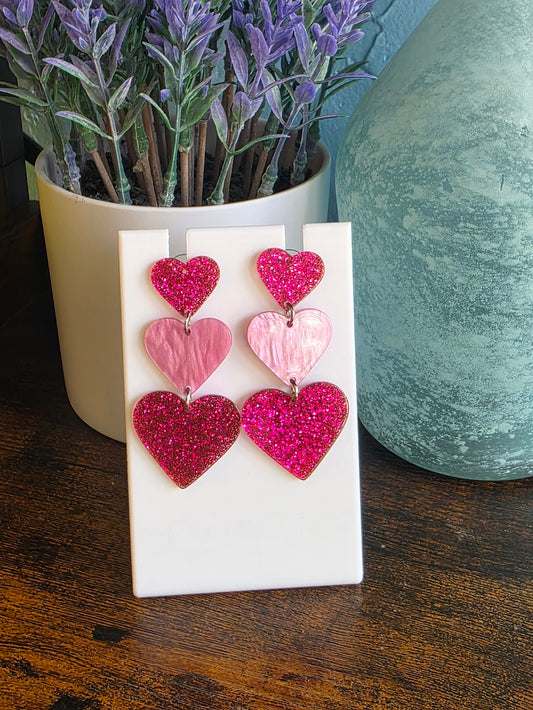 Valentine's Day triple heart dangle earrings