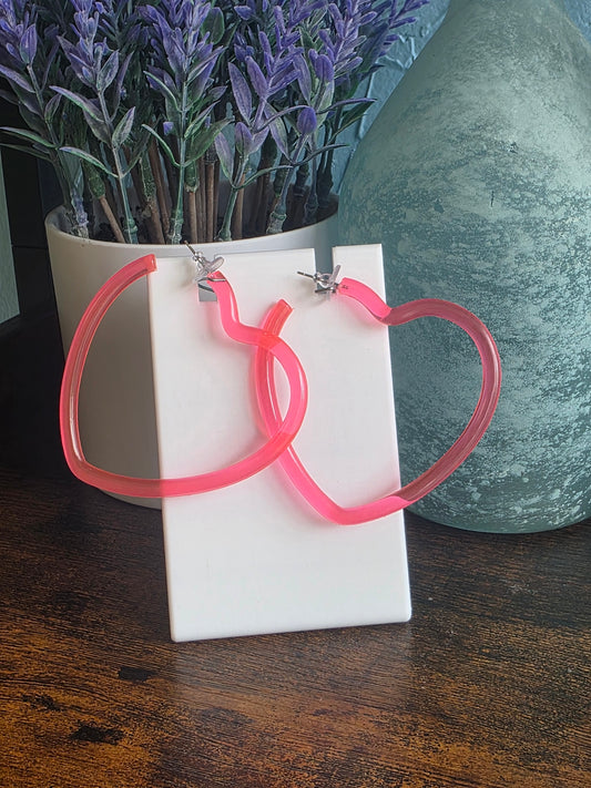 Pink Valentine's Day heart hoop earrings