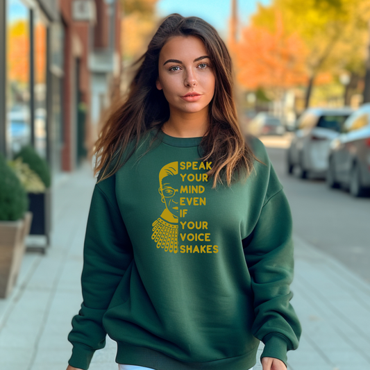 Women's Long Sleeve Sweatshirt - Relaxed Fit Crew Neck | RBG Ruth Bader Ginsburg Speak Your Mind