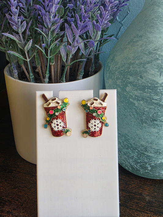 Christmas coffee stud earrings 