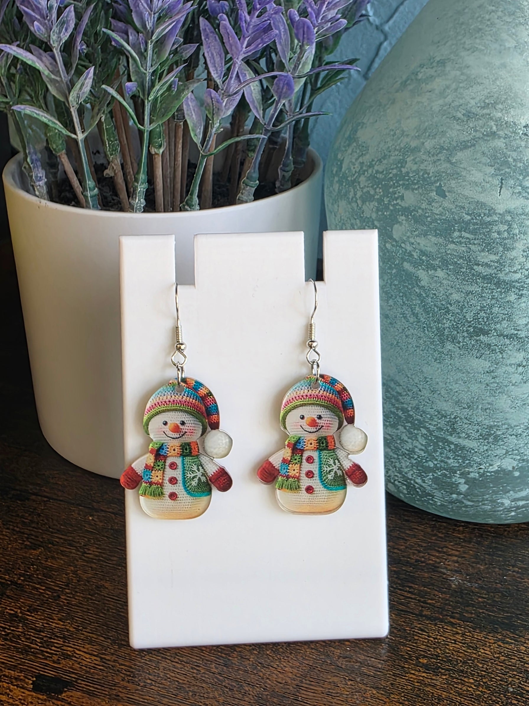 Christmas crochet snowman earrings