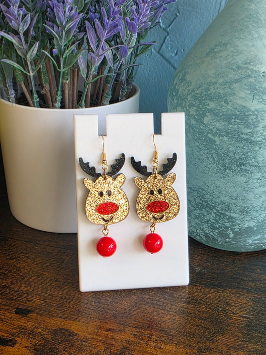 Glitter Rudolph Christmas Earrings