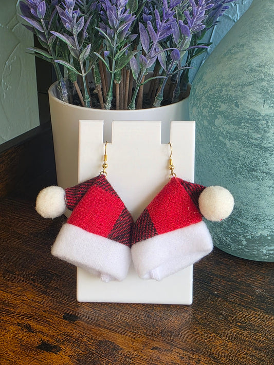 Christmas earrings plaid santa hats