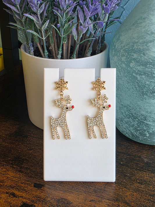 Christmas dangle earrings gold rudolph