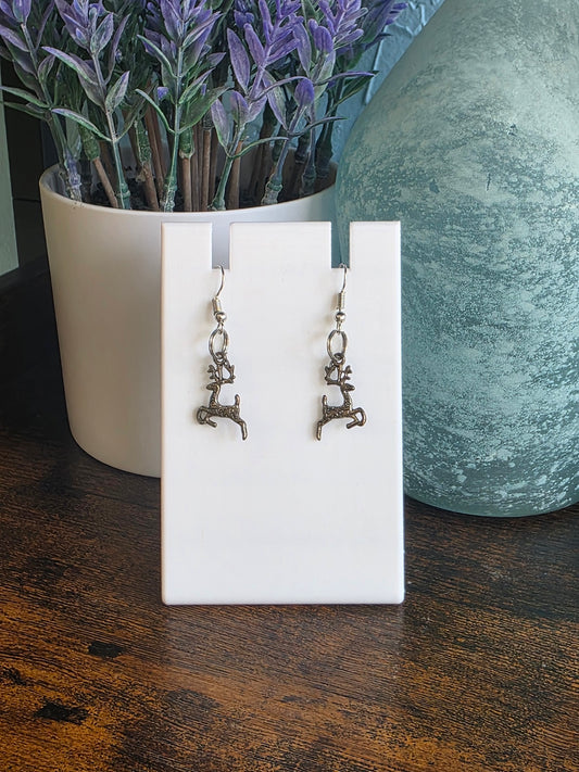 Small silver reindeer Christmas earrings