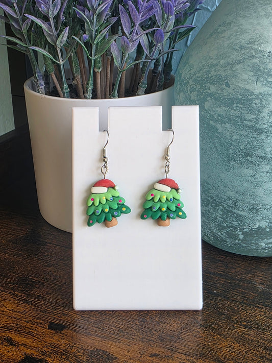 Santa Hat Christmas Tree earrings 